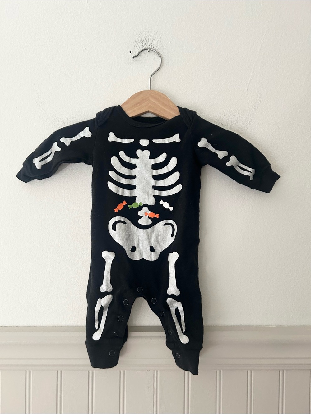 Carter's Newborn Halloween Black Skeleton Print Baby One-Piece Candy Accents